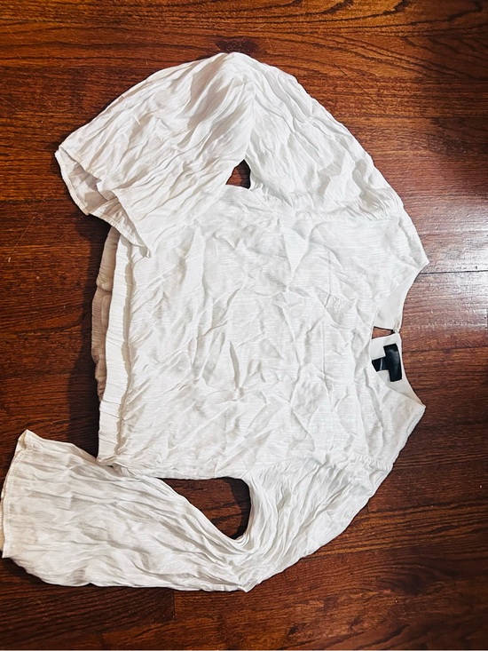Aqua Tops - Aqua White Crinkle Long Sleeve Top